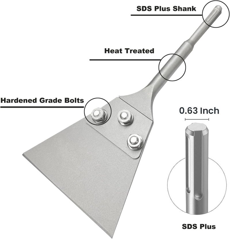 Gray Wolf SDS Plus Floor Scraper Kit, 5" x 11" Tile Removal Tool for SDS Plus Chisel Rotary Hammer Drill, Carpet Removal Tool, Premium Carbon Steel Blade, Great for Tile, Laminate, Epoxy Removal - Image 2